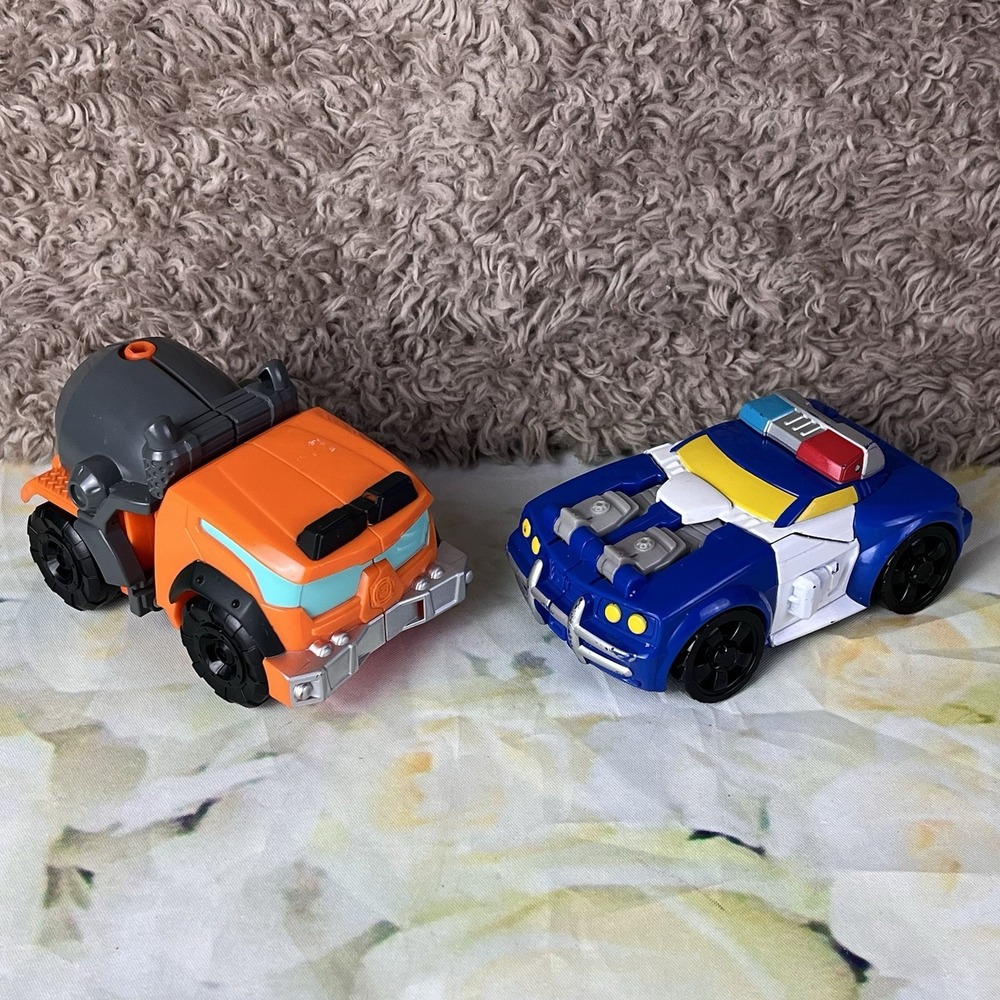 Transformers Playskool Heroes Rescue Bots Police Car Cement Truck Lot of 2